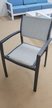dining chair with grey mesh and frame