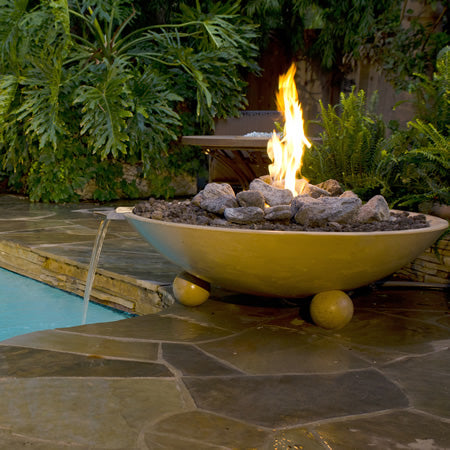 American Fyre Designs 48 Inch Versailles Fire Bowl with Ball Feet and Water Spout - 741-xx-80-V6xC