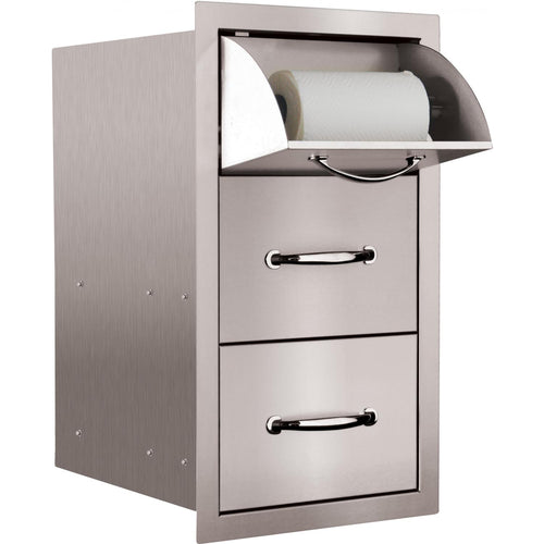 Summerset 15-Inch Stainless Steel Flush Mount Double Access Drawer With Paper Towel Holder - SSTDC