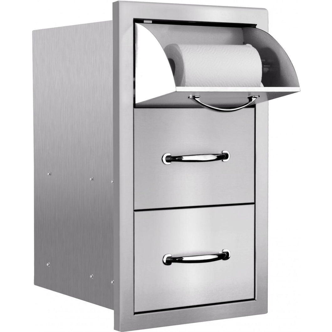 Summerset 15-Inch Stainless Steel Masonry Double Access Drawer With Paper Towel Holder - SSTDC-M